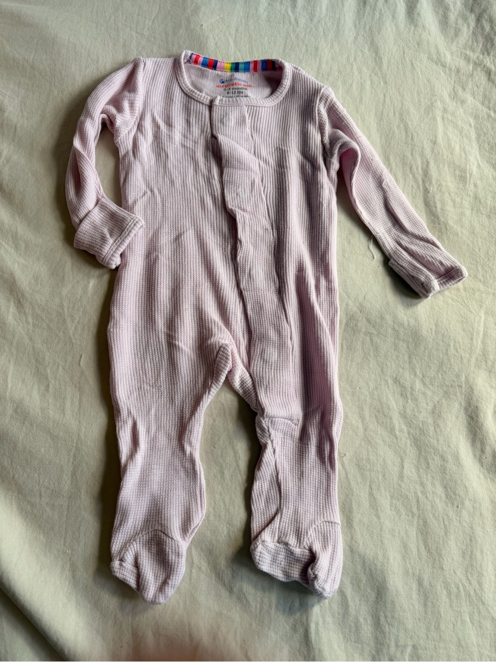 Magnetic Me Light Pink Waffle-Knit Footed One-Piece